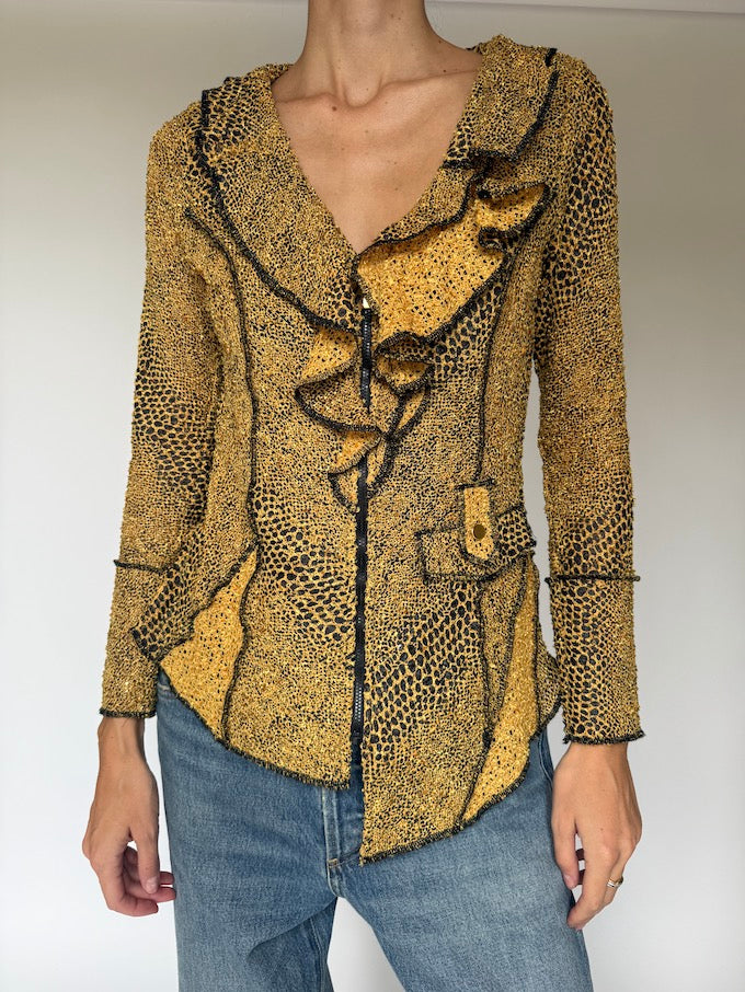 Vintage leopard print ruffle jacket top 6142