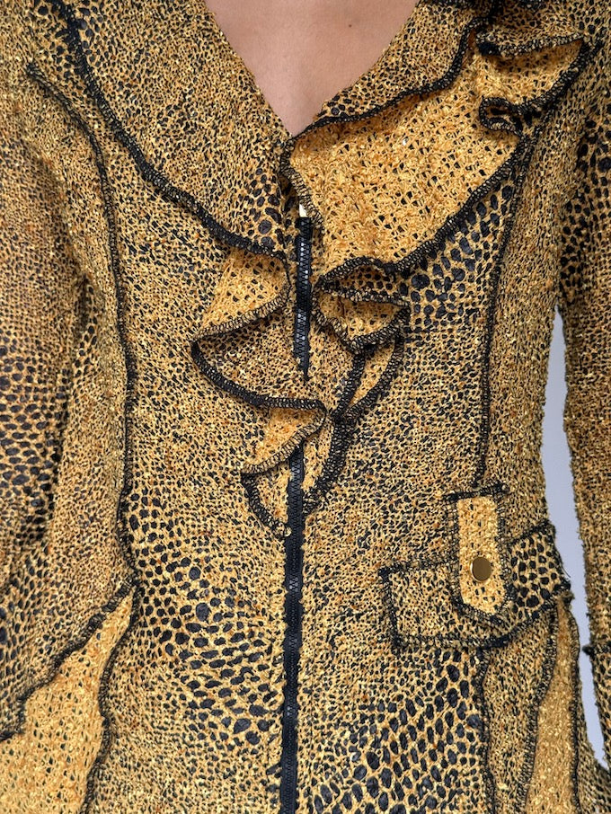 Vintage leopard print ruffle jacket top 6142