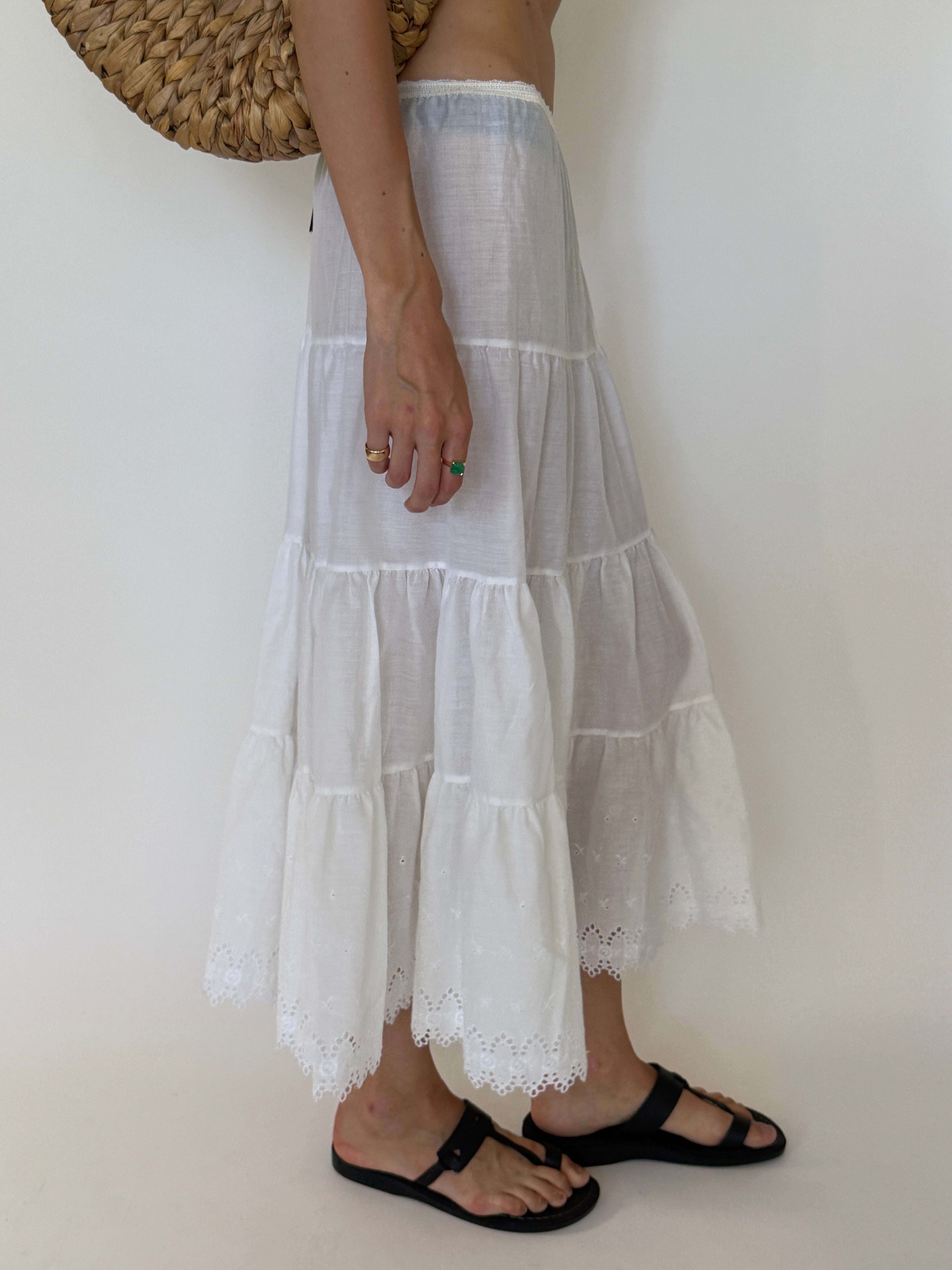 Vintage eyelet embroidered hem close-up
