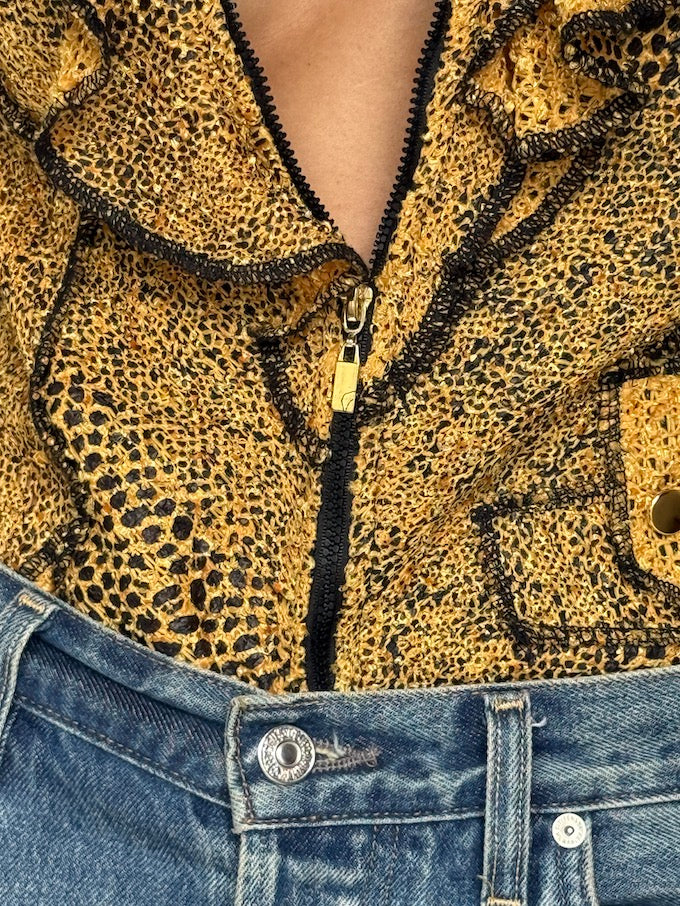 Vintage leopard print ruffle jacket top 6142