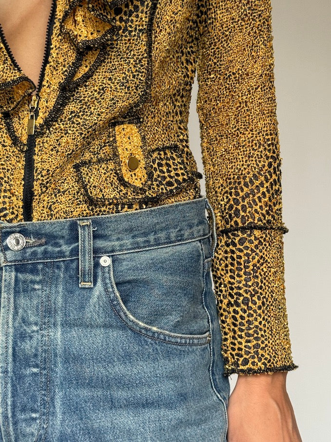 Vintage leopard print ruffle jacket top 6142