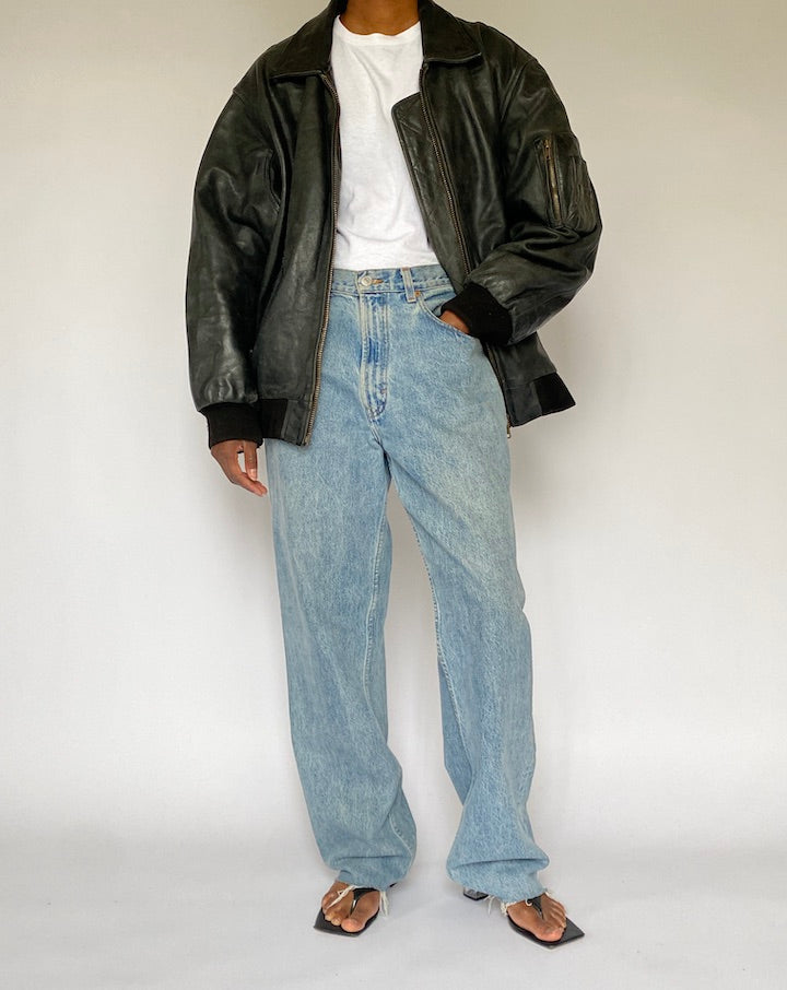 VINTAGE OVERSIZED BLACK LEATHER JACKET 5001