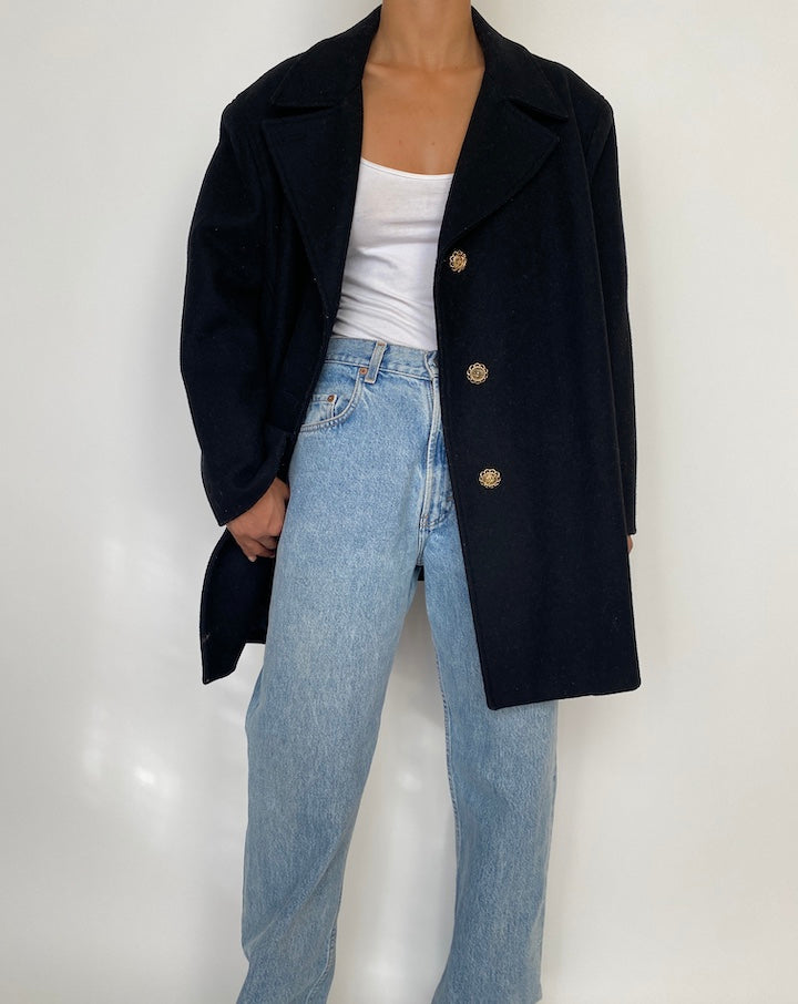 VINTAGE BLACK WOOL COAT 2220