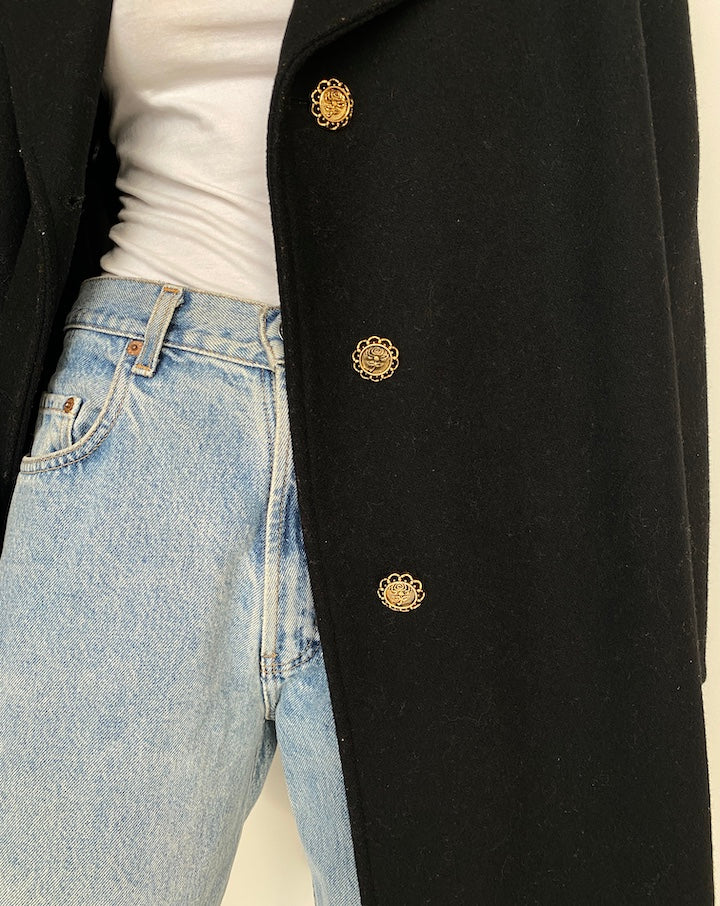 VINTAGE BLACK WOOL COAT 2220