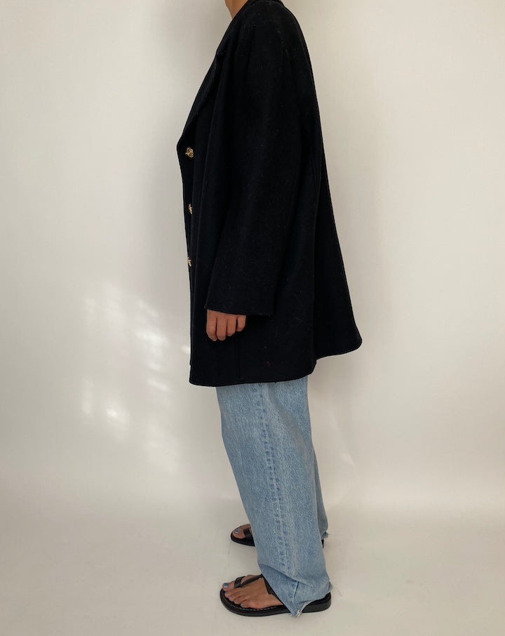 VINTAGE BLACK WOOL COAT 2220