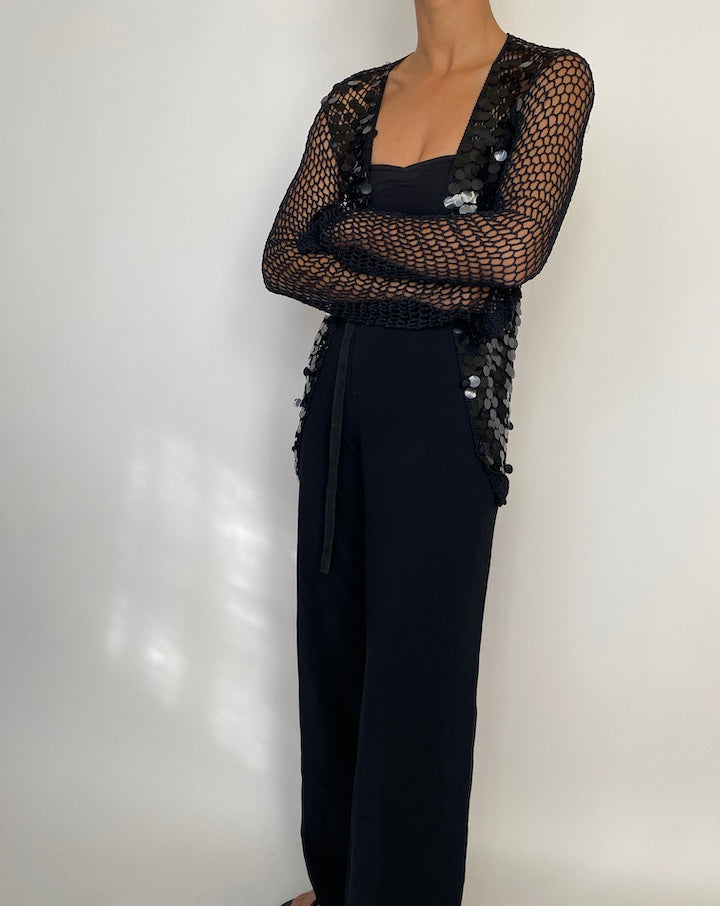 VINTAGE FISHNET SEQUIN LONG SLEEVE TOP