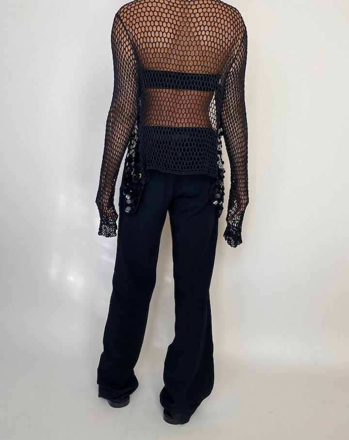 VINTAGE FISHNET SEQUIN LONG SLEEVE TOP