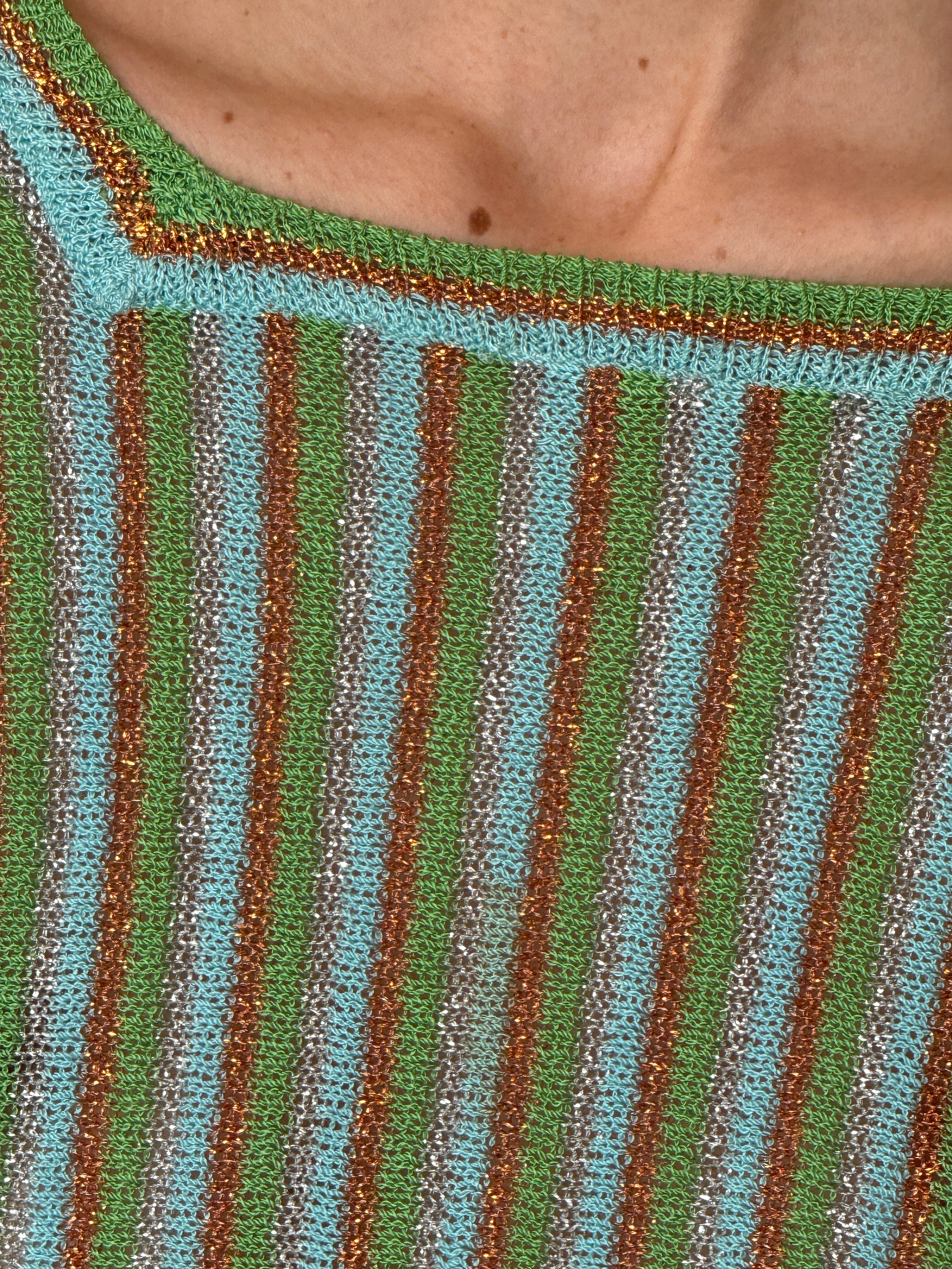 Vintage shimmer stripe knit top with vertical pattern