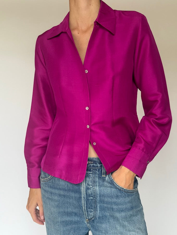 Vintage Magenta Silk Blouse 5876