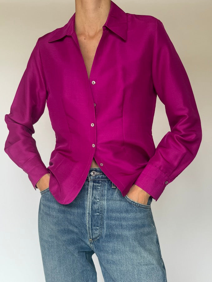 Vintage Magenta Silk Blouse 5876