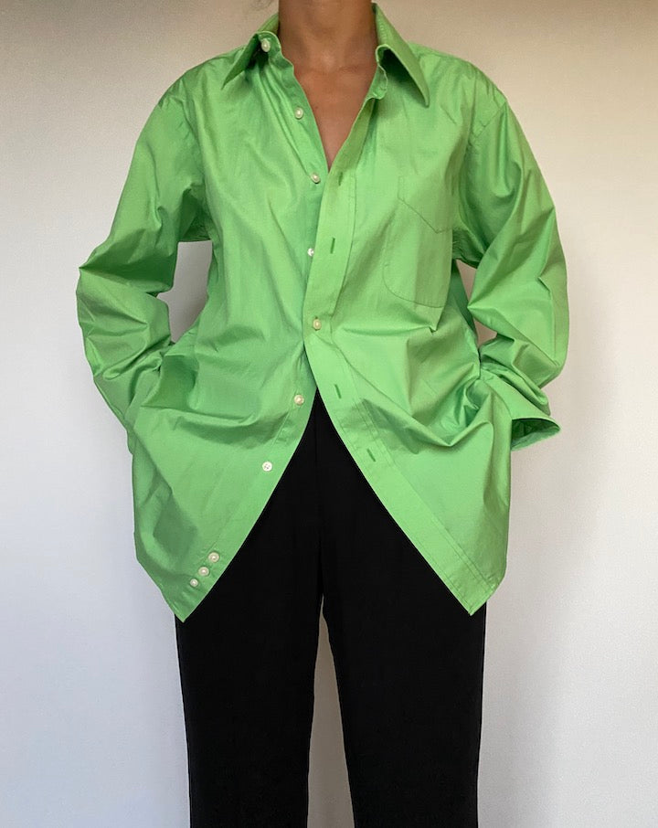 VINTAGE OVERSIZED GREEN BUTTON DOWN  SHIRT 2406