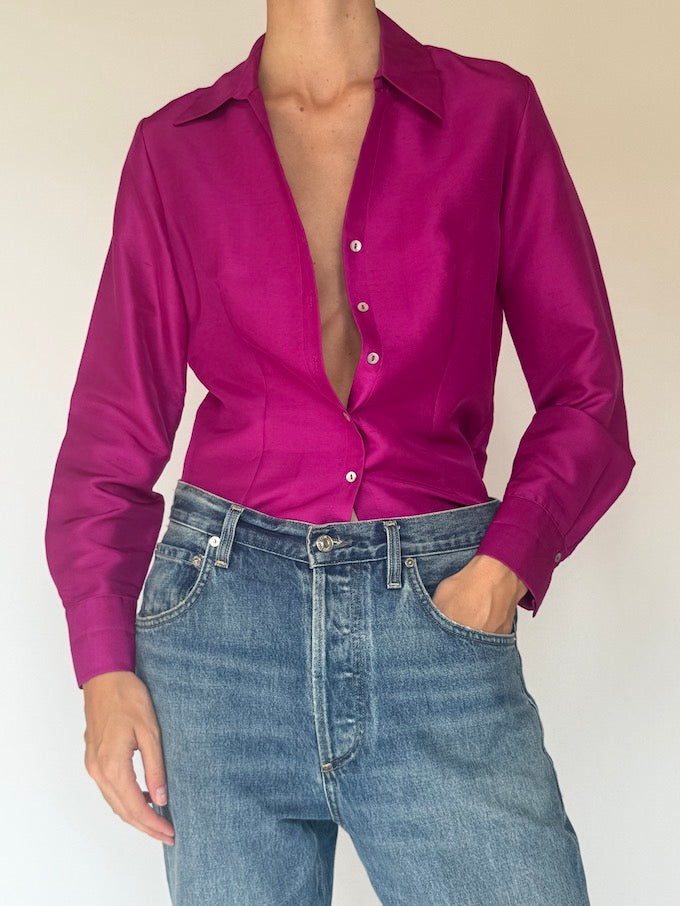 Vintage Magenta Silk Blouse 5876