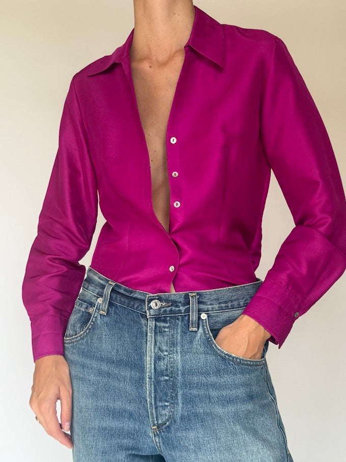 Vintage Magenta Silk Blouse 5876