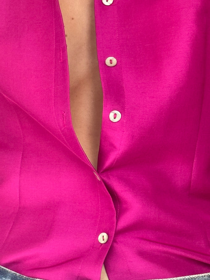 Vintage Magenta Silk Blouse 5876