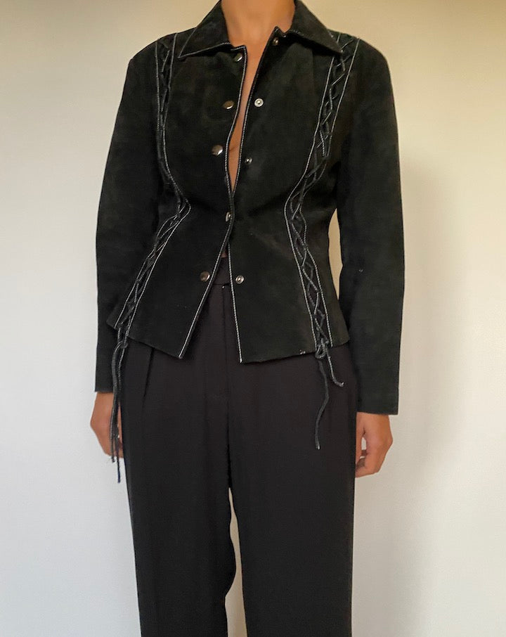 VINTAGE BLACK SUEDE LEATHER JACKET 2408