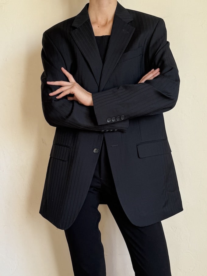 VINTAGE STRIPED WOOL BLAZER BLACK 5839