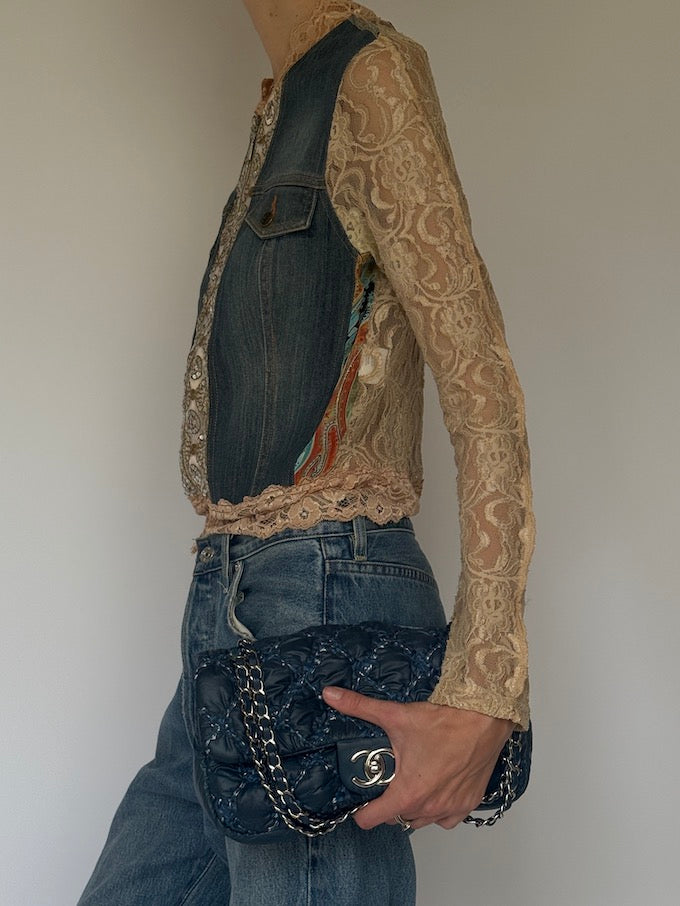 Vintage Lace & Denim Embellished Jacket 6635