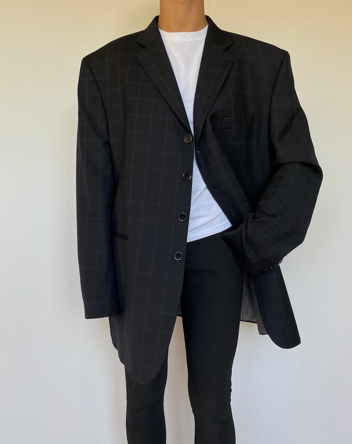 VINTAGE OVERSIZED NAVY CHECKED BLAZER 1570