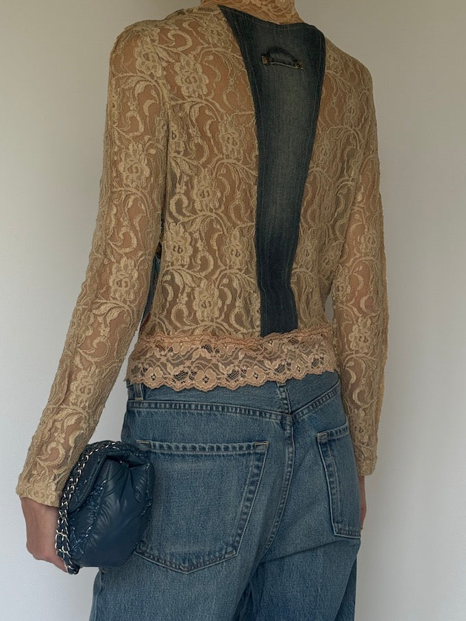 Vintage Lace & Denim Embellished Jacket 6635