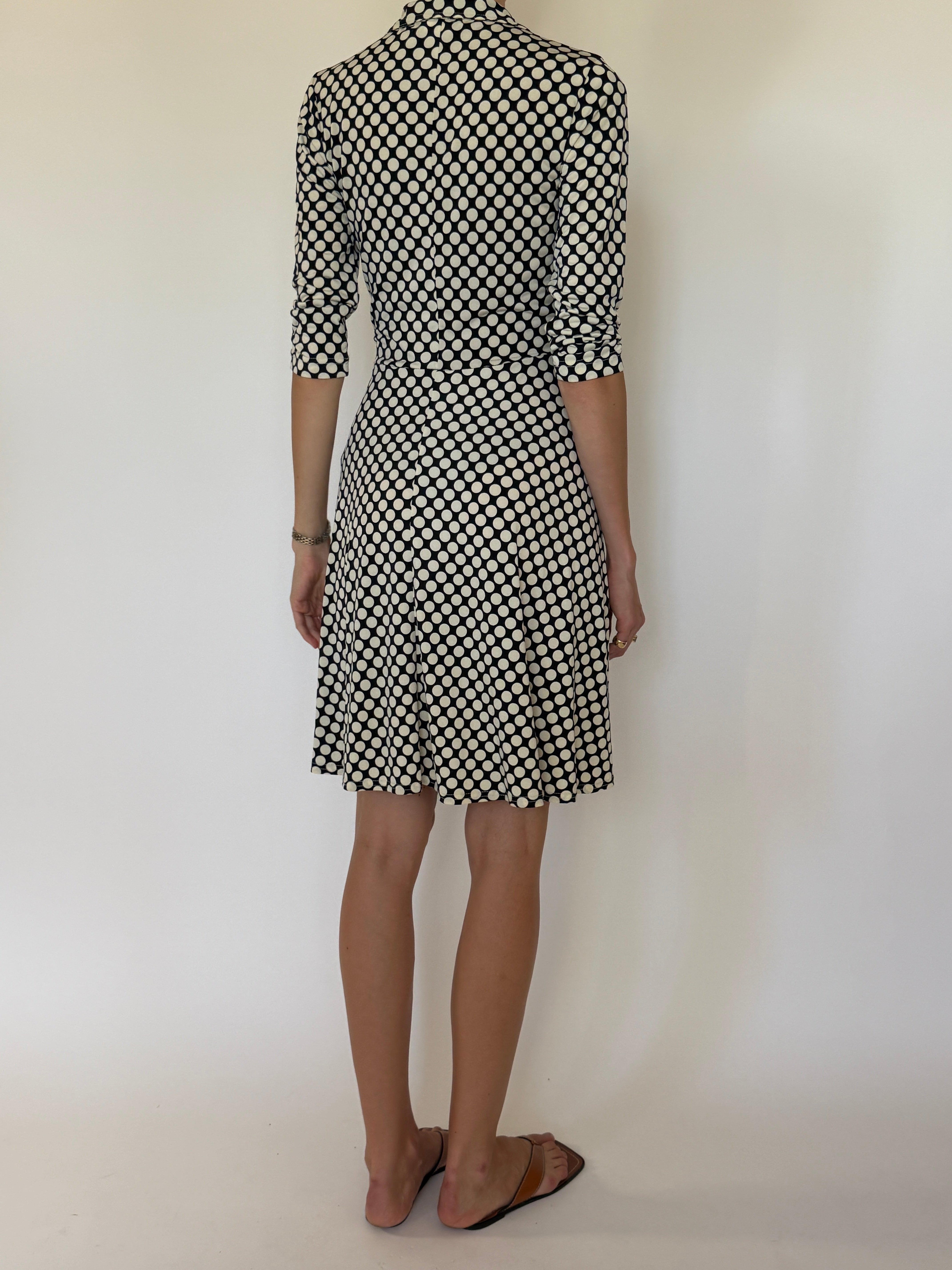 Vintage black polka dot wrap dress back view