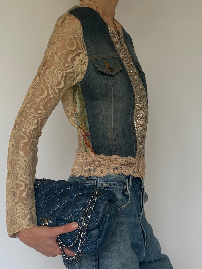 Vintage Lace & Denim Embellished Jacket 6635