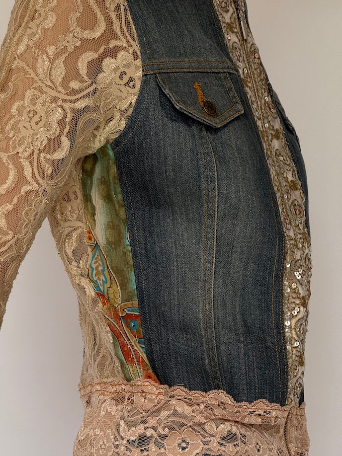 Vintage Lace & Denim Embellished Jacket 6635