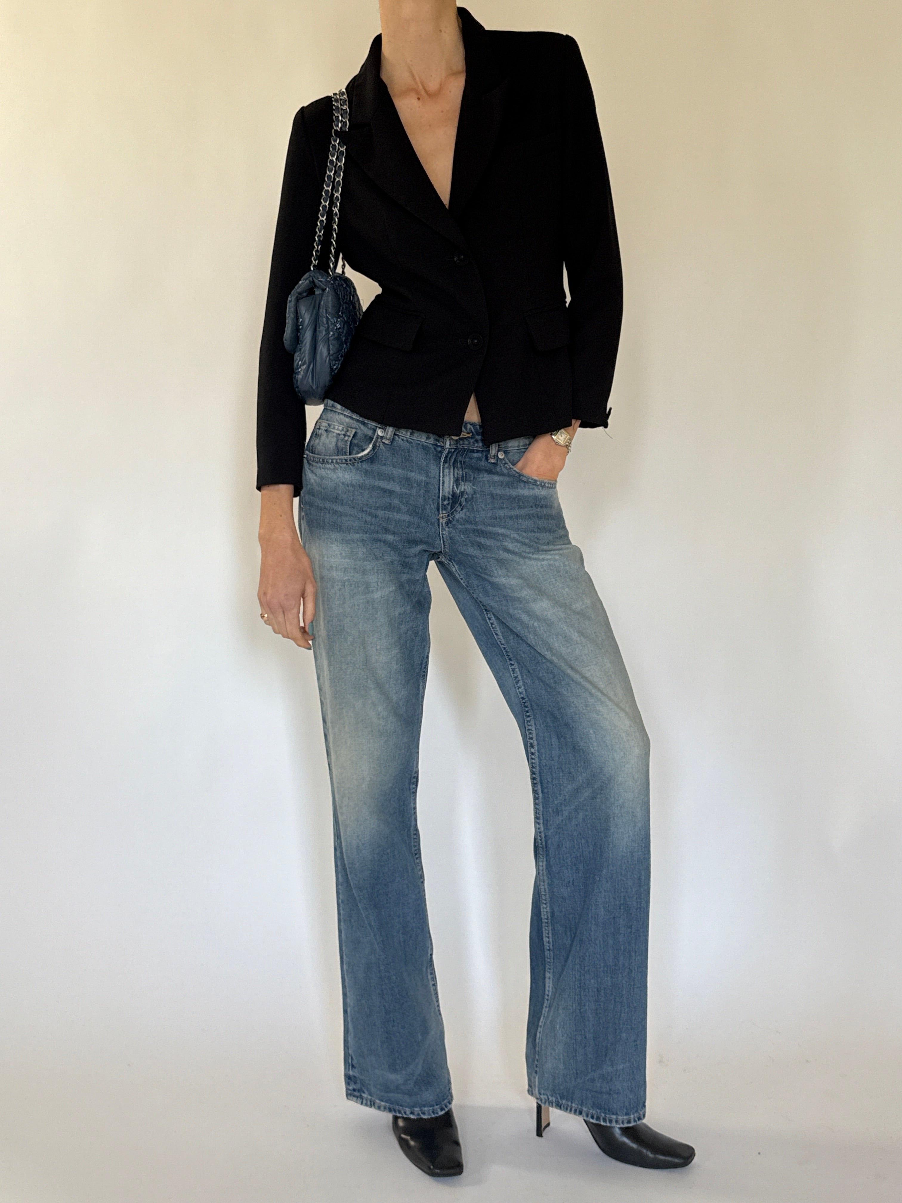 Vintage black structured blazer front view