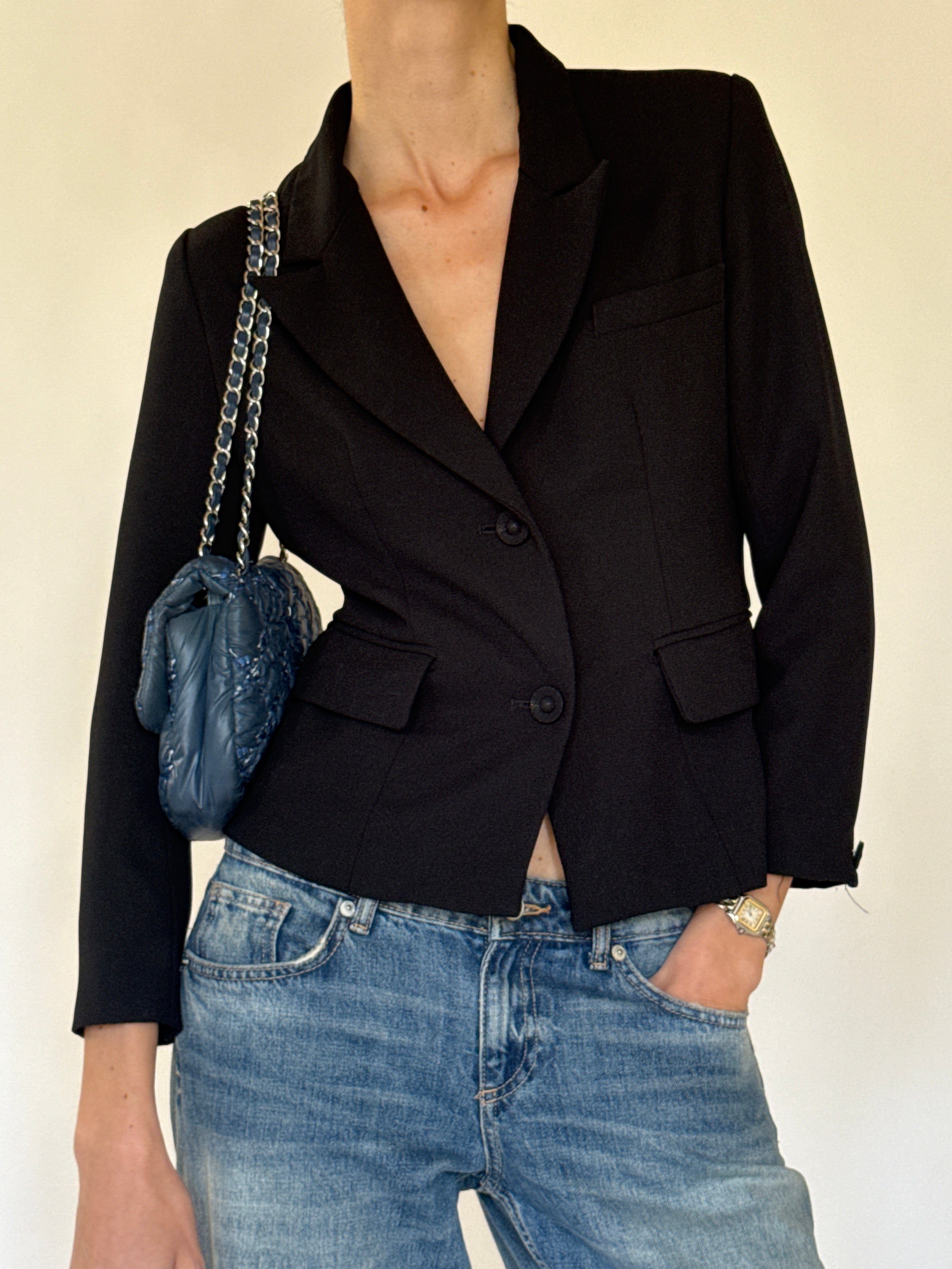 Vintage black blazer fitted waist detail