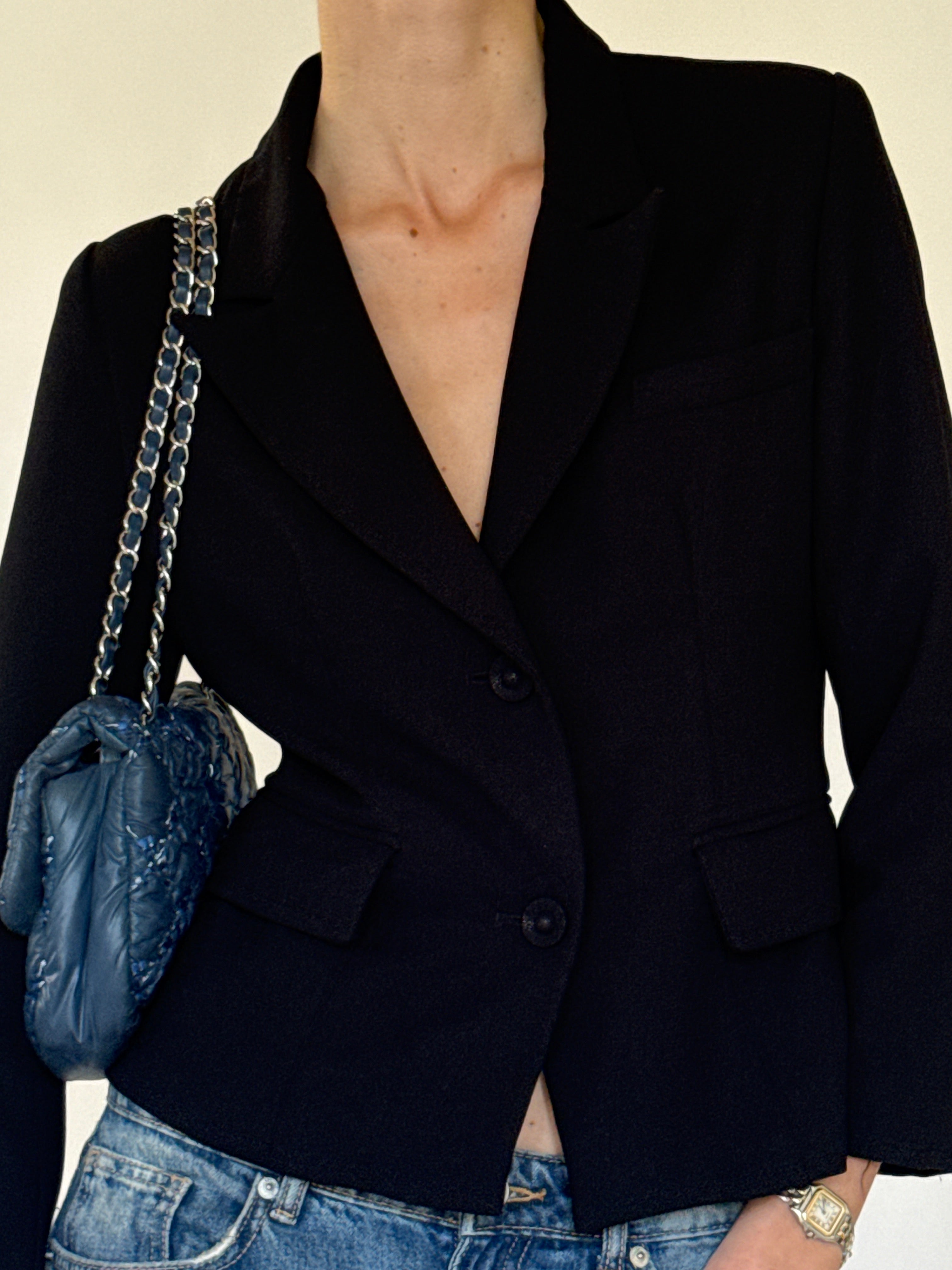 Vintage black blazer fitted waist detail