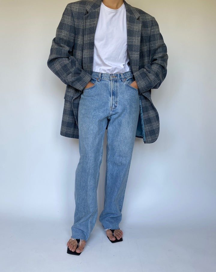 VINTAGE OVERSIZED CHECKED WOOL BLAZER 3350