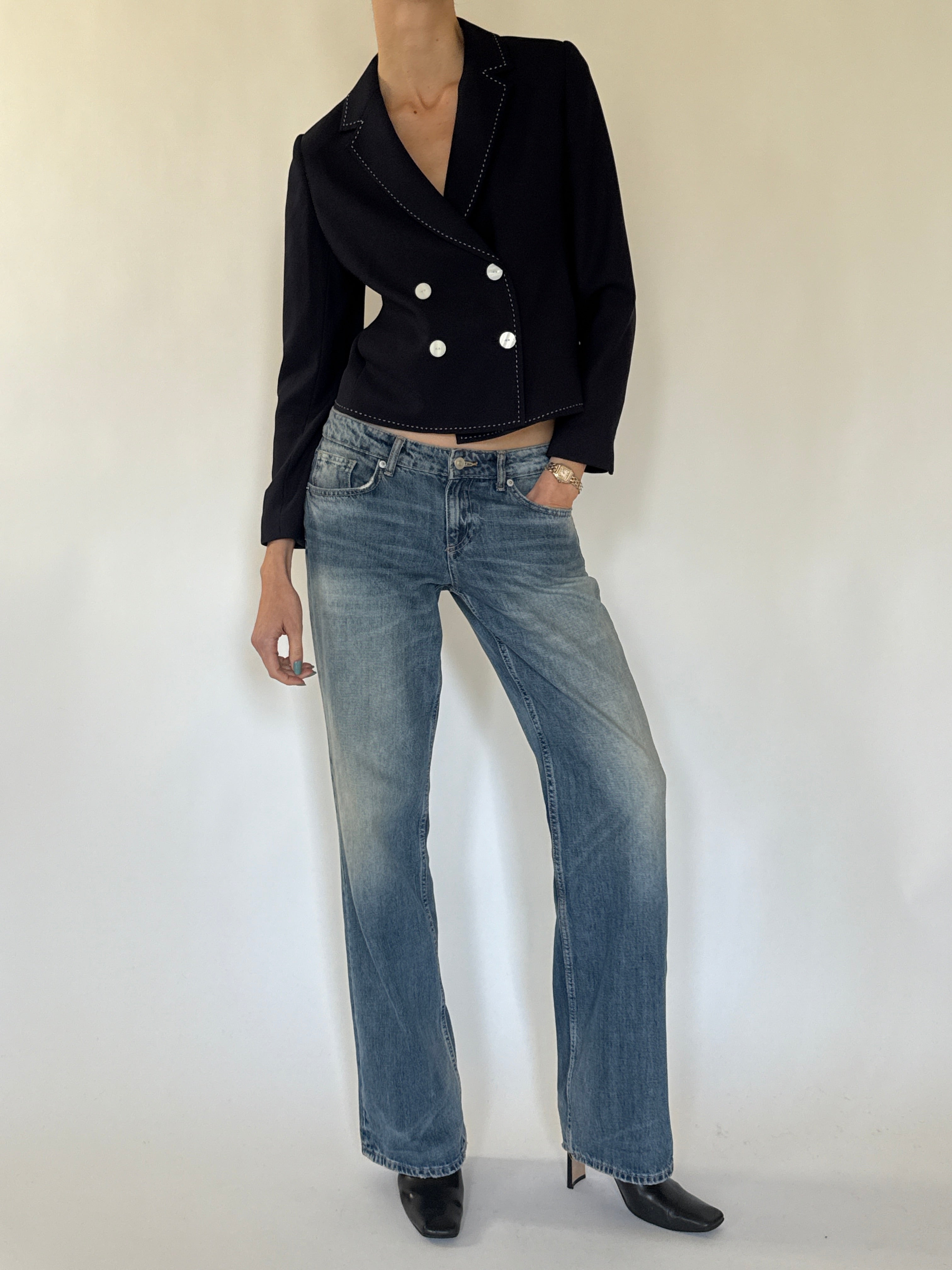 Vintage navy double-breasted jacket front view