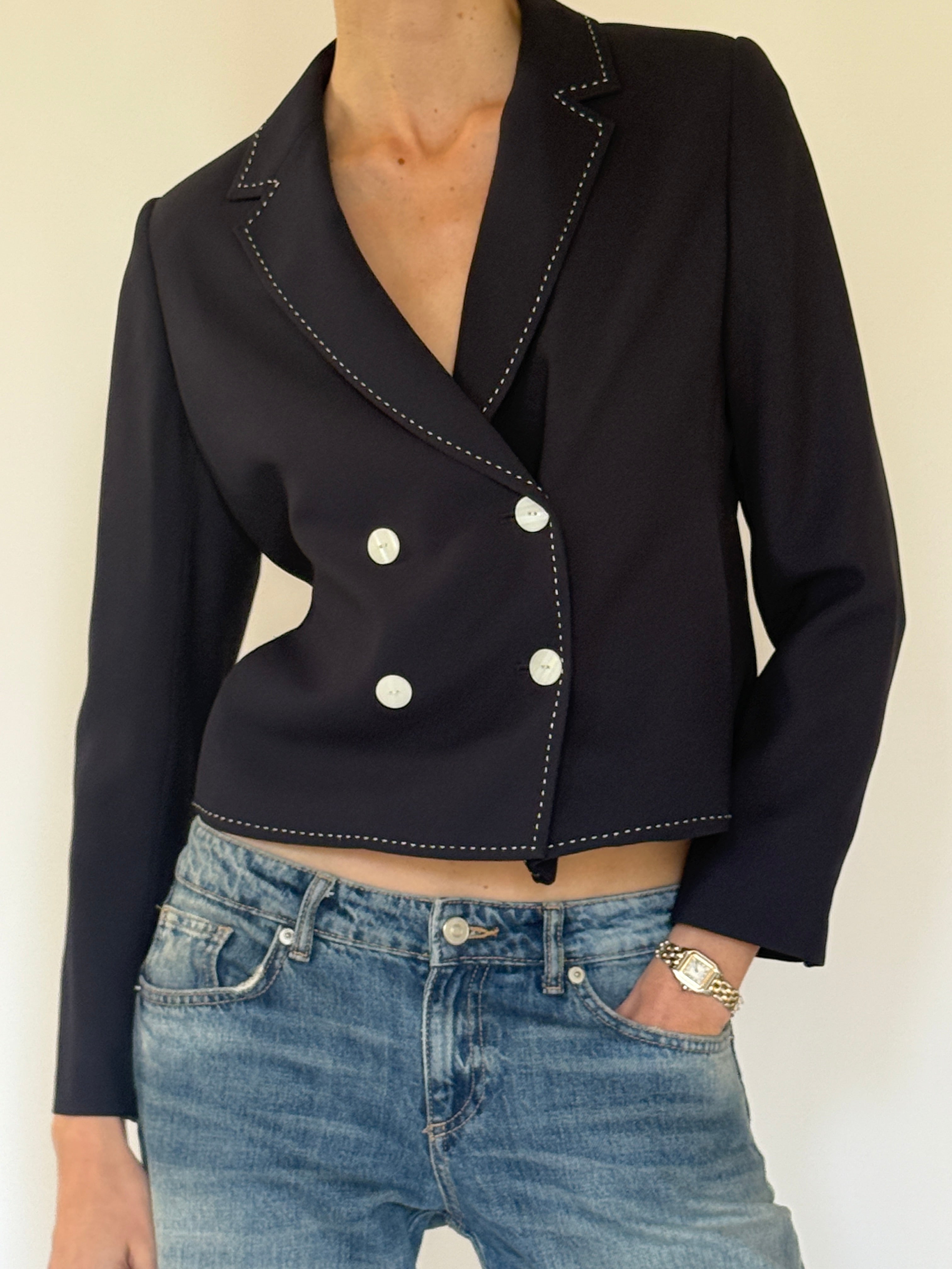 Vintage navy double-breasted jacket front view