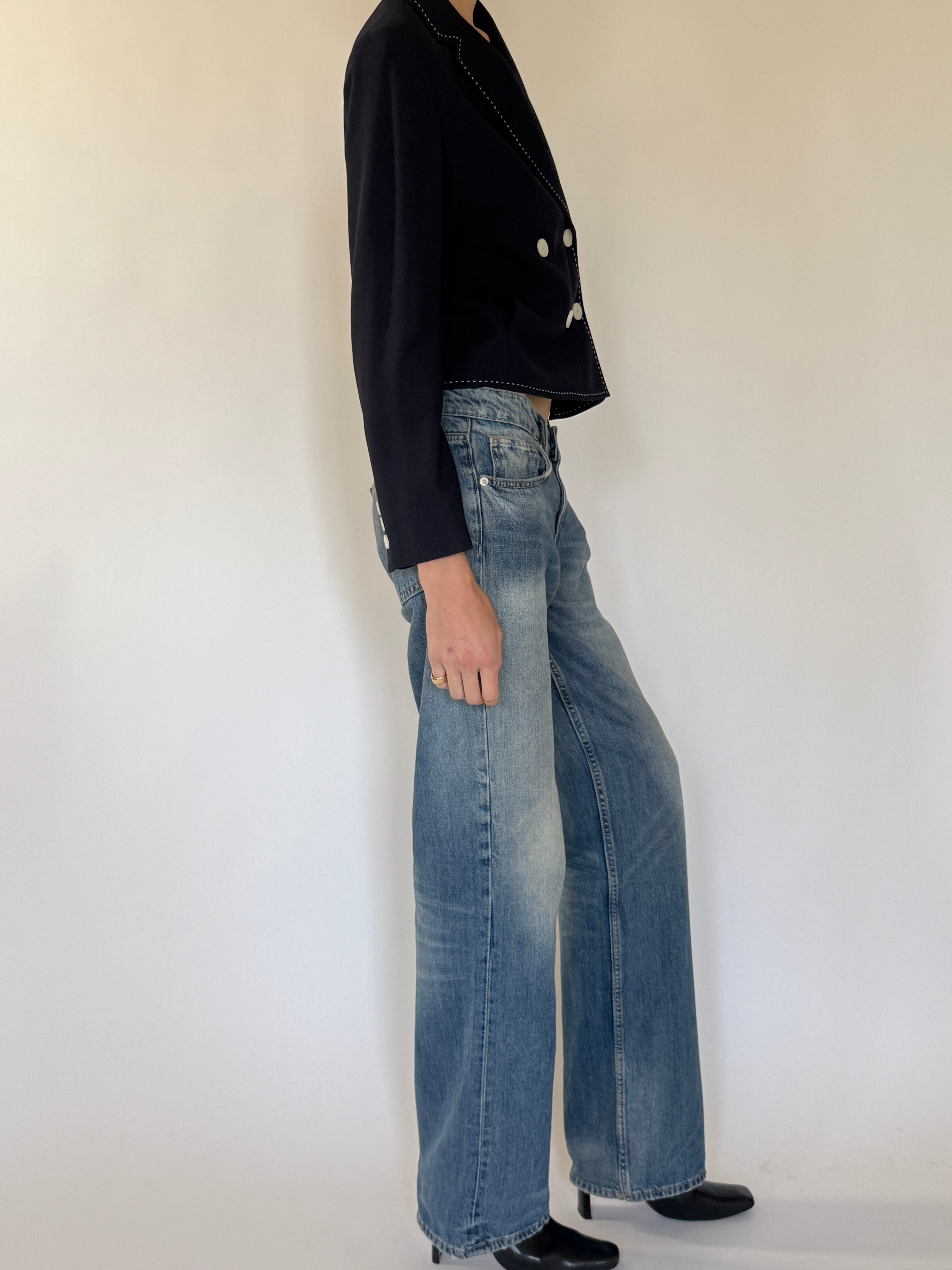Vintage navy jacket side view
