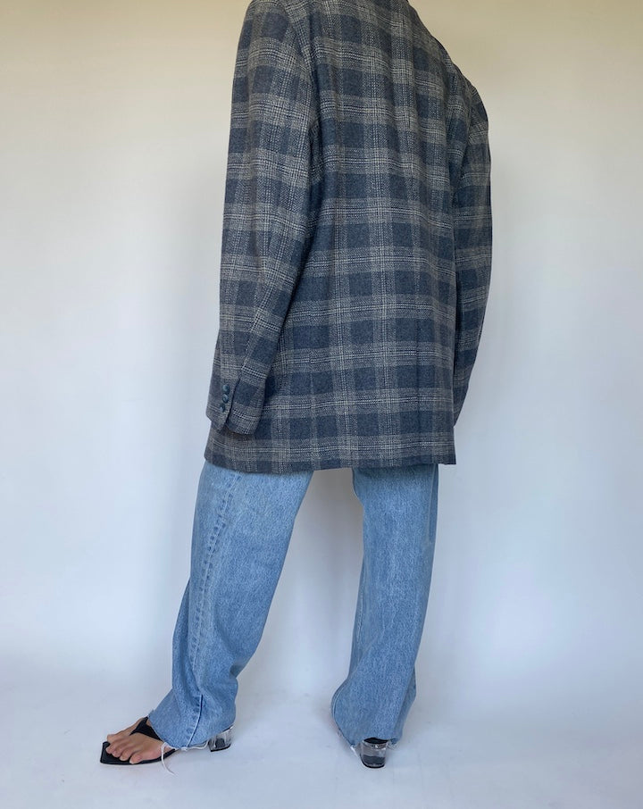VINTAGE OVERSIZED CHECKED WOOL BLAZER 3350
