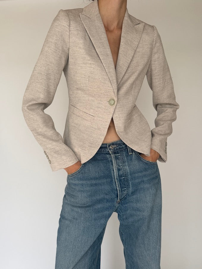 Vintage Blazer with A Tailored Waist Beige 6161