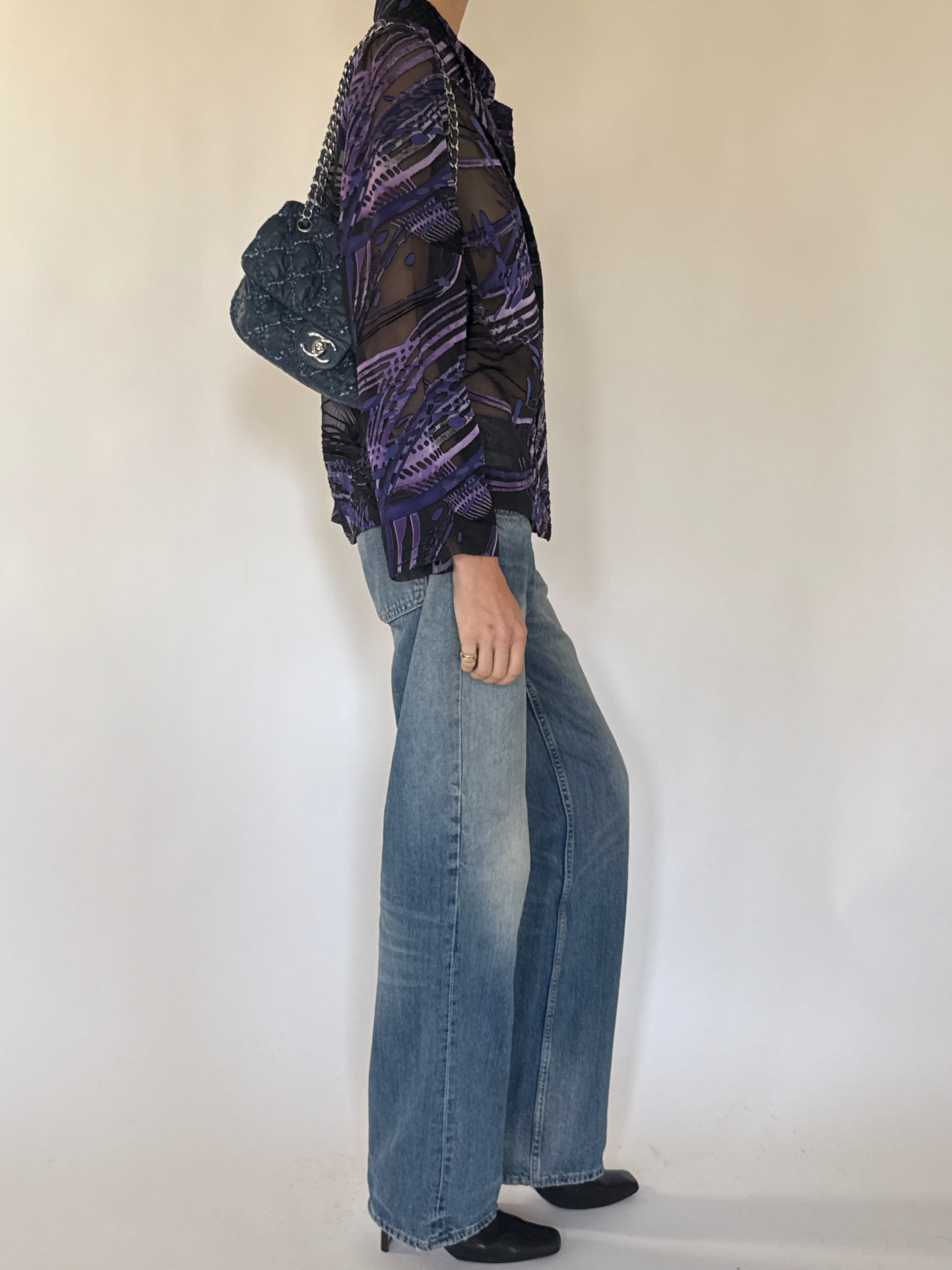 Vintage purple abstract blouse back view