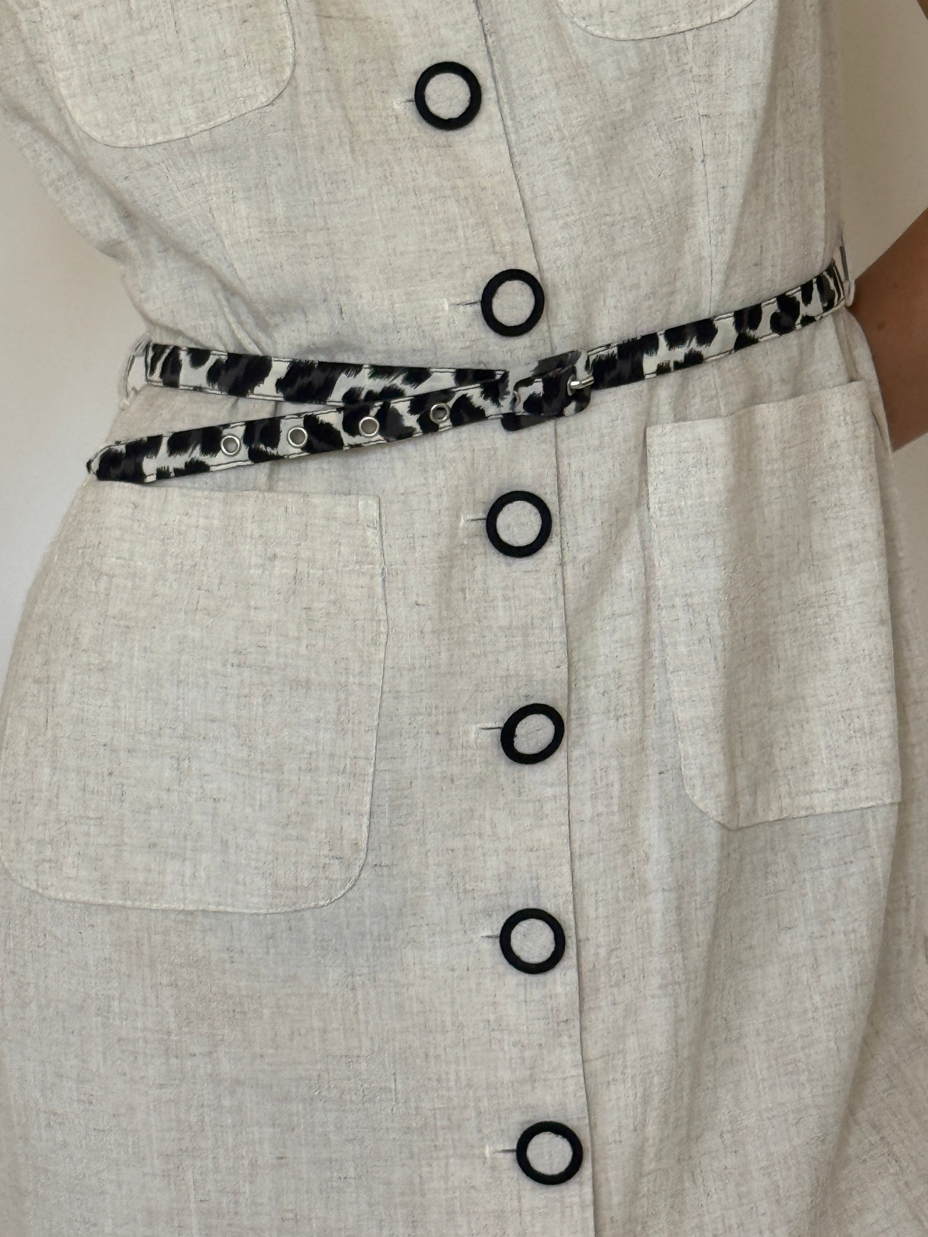 Vintage oatmeal safari mini dress textured fabric close-up