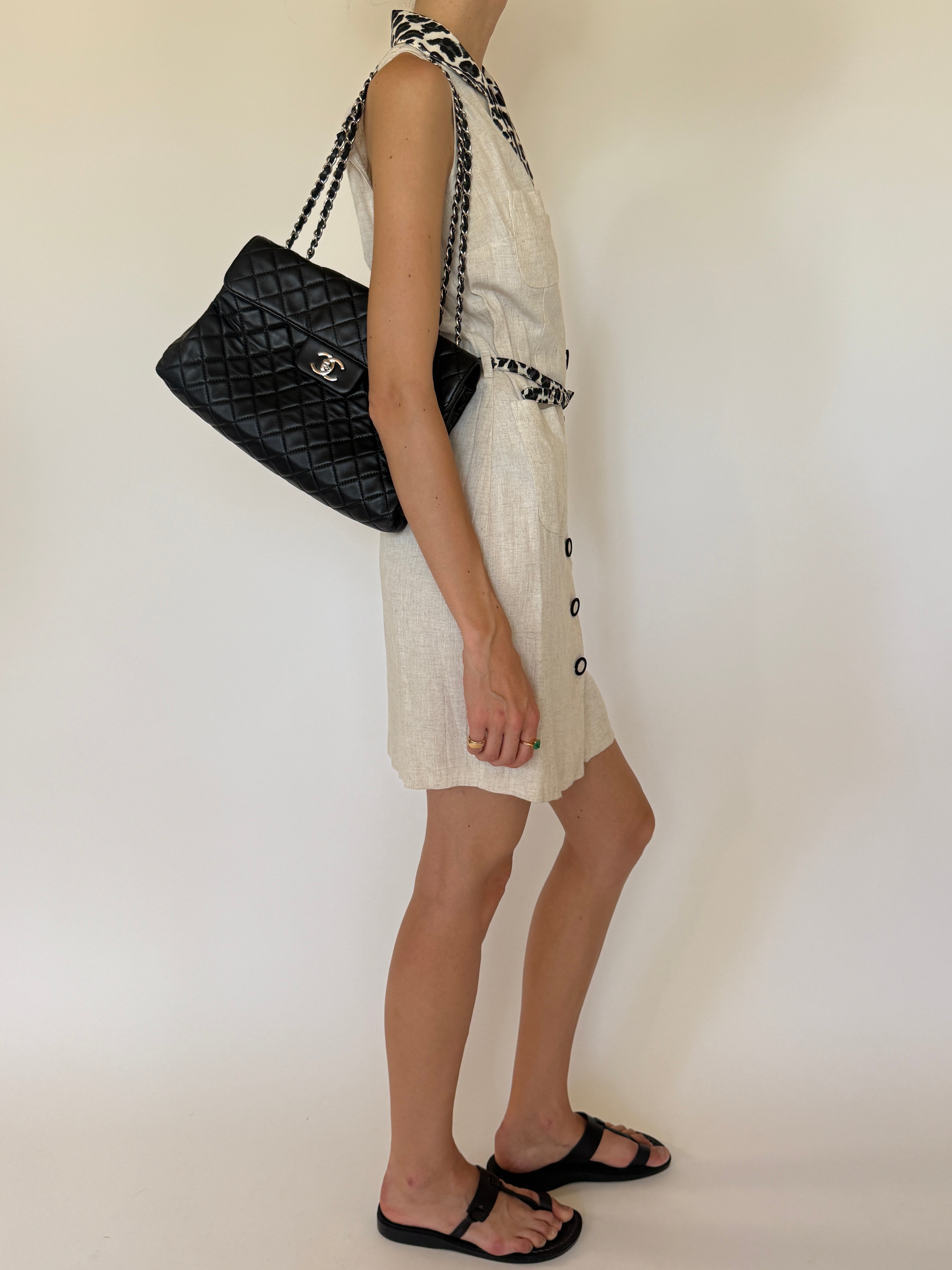 Vintage oatmeal sleeveless safari mini dress side view