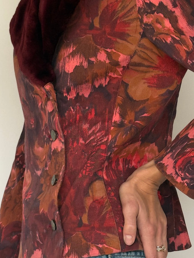 Vintage Floral Jacquard Faux-Collar Blazer 6636