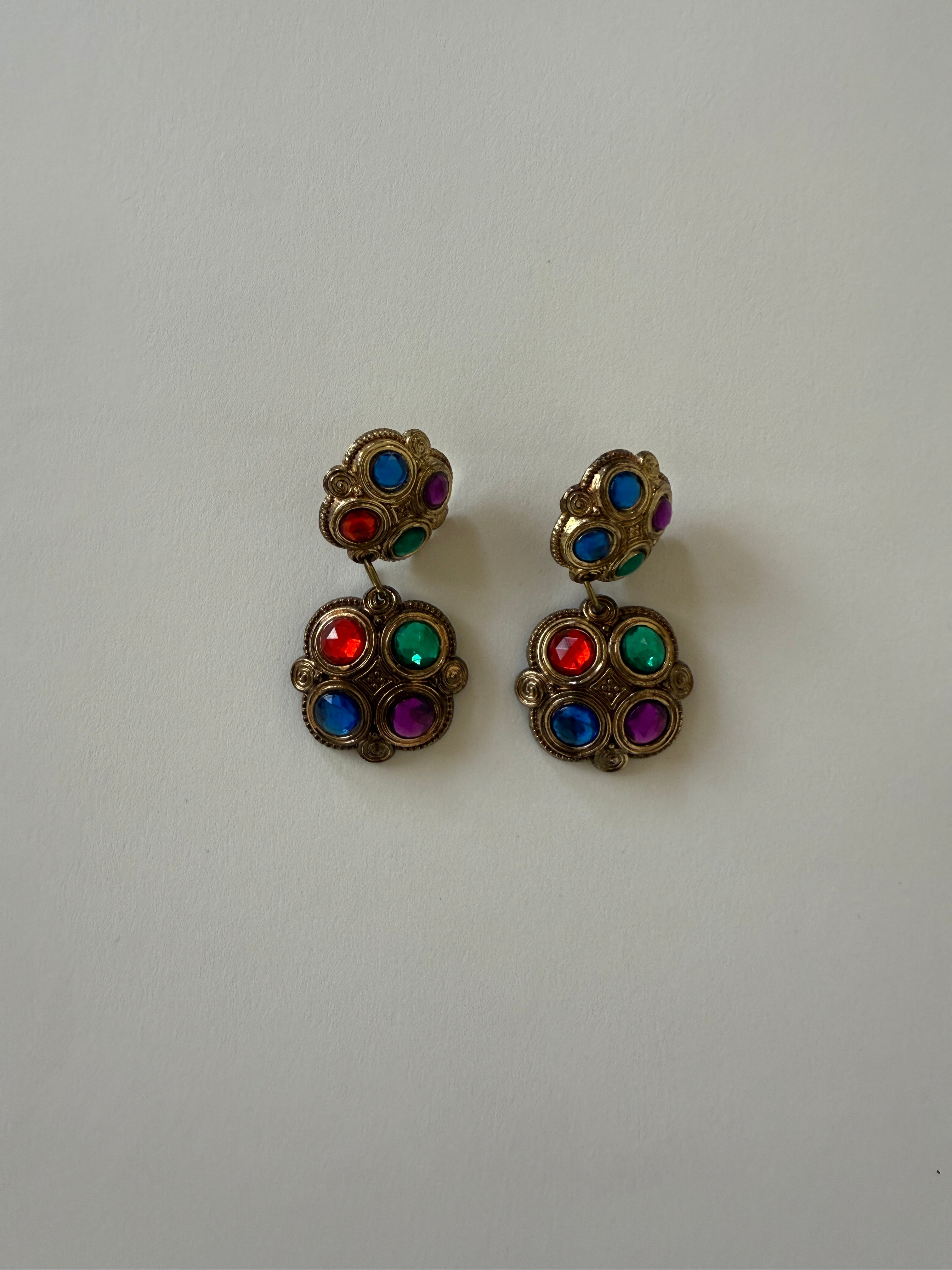 Vintage multicolor gem drop earrings colorful stone detail