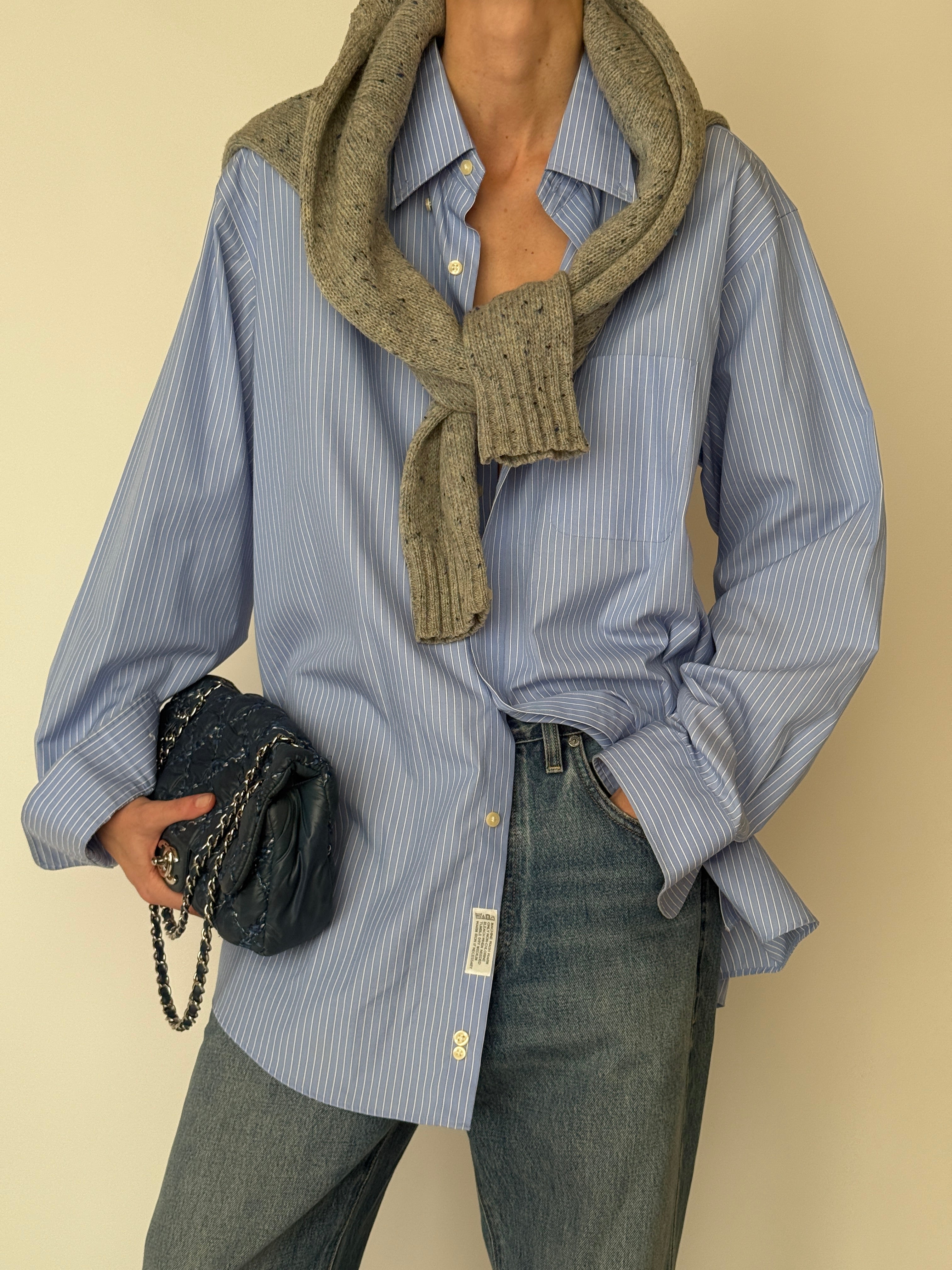 Vintage Striped Oversized Shirt Blue 6451