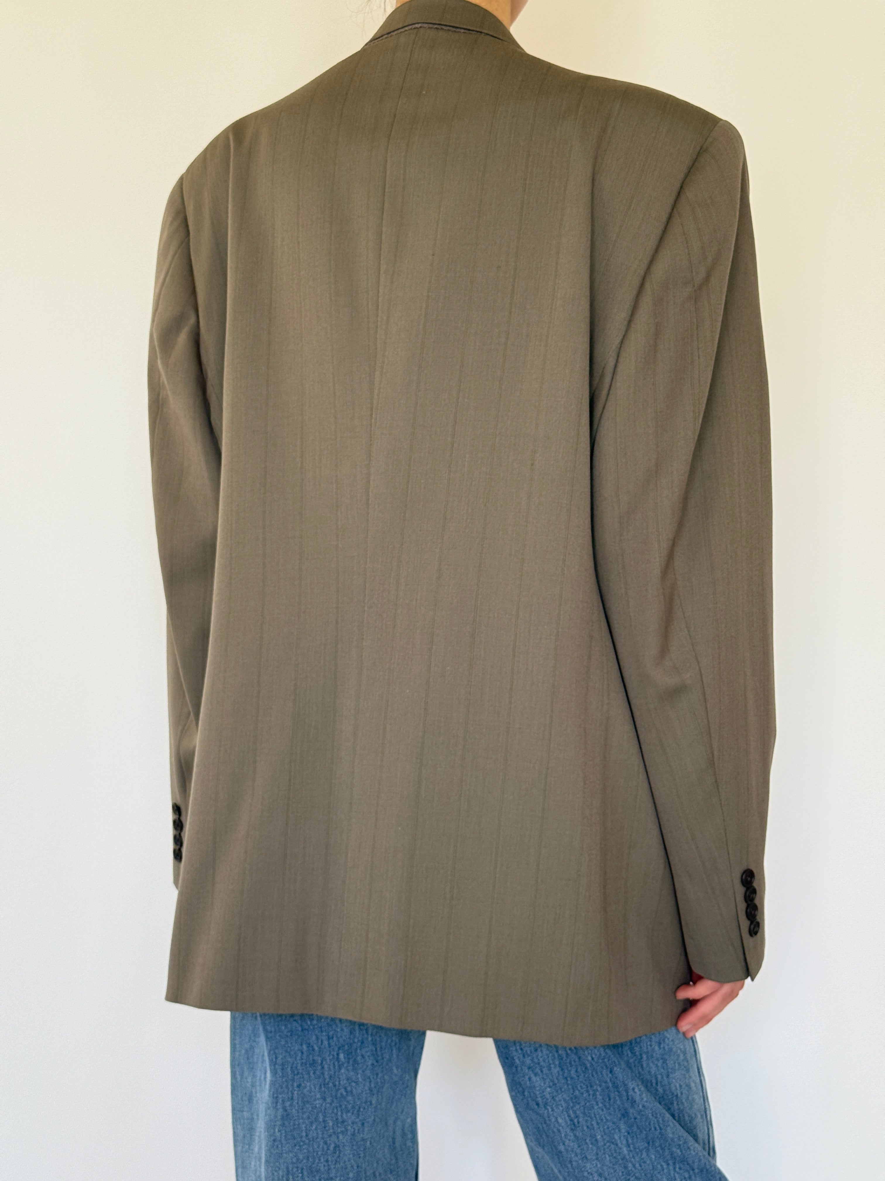 Vintage taupe oversized pinstripe blazer back view