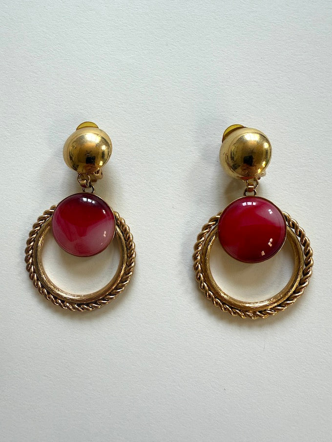 Vintage gold-tone and red clip-on earrings