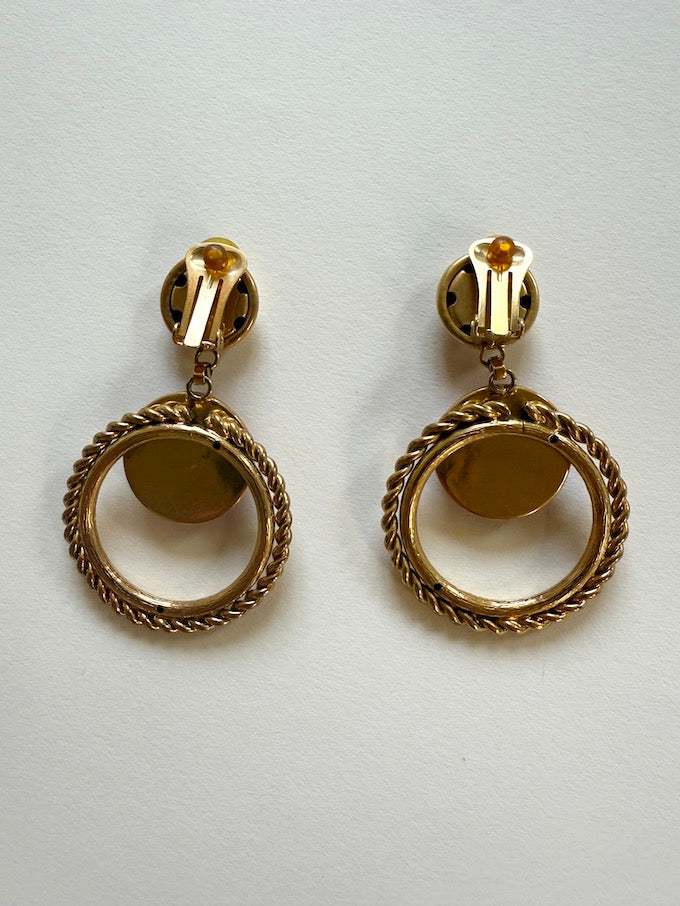 Vintage gold-tone and red clip-on earrings