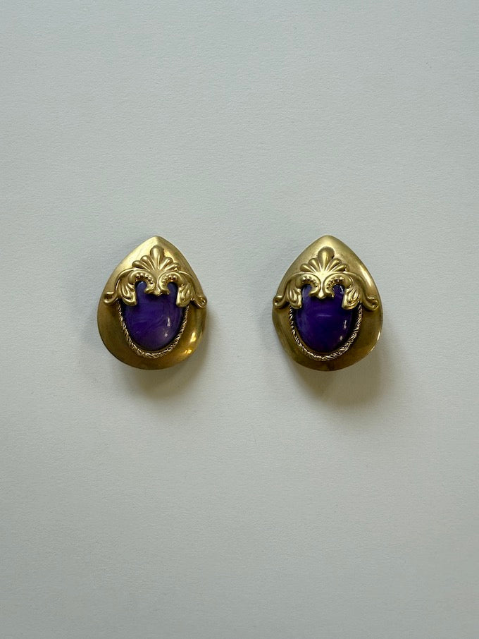 Regal Teardrop Clip-Ons with Purple Inset