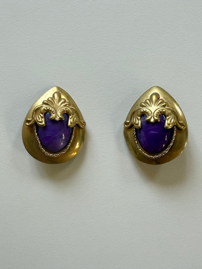 Regal Teardrop Clip-Ons with Purple Inset