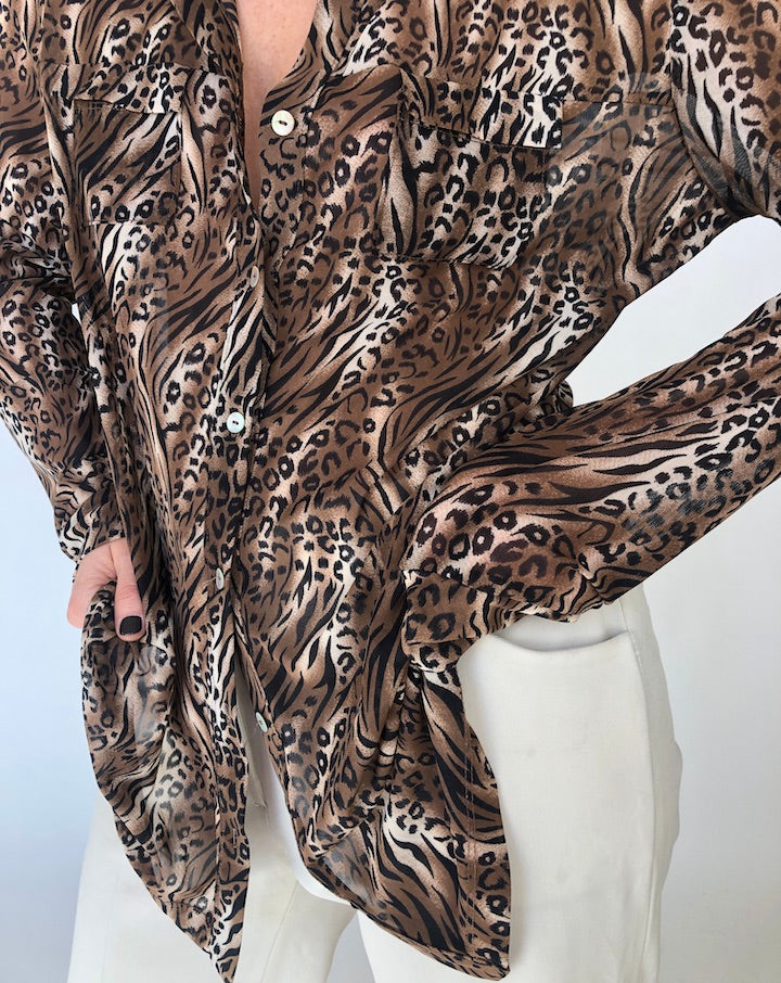 VINTAGE ANIMAL PRINTED THIN BLOUSE 386