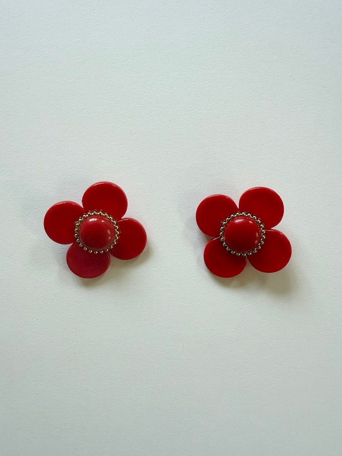 Vintage flower earrings red