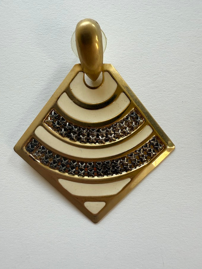 Vintage Geometric Art Deco Earrings in Gold & Cream