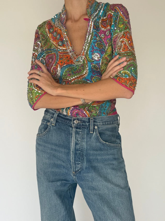 Vintage Sequin Paisley Top 6330